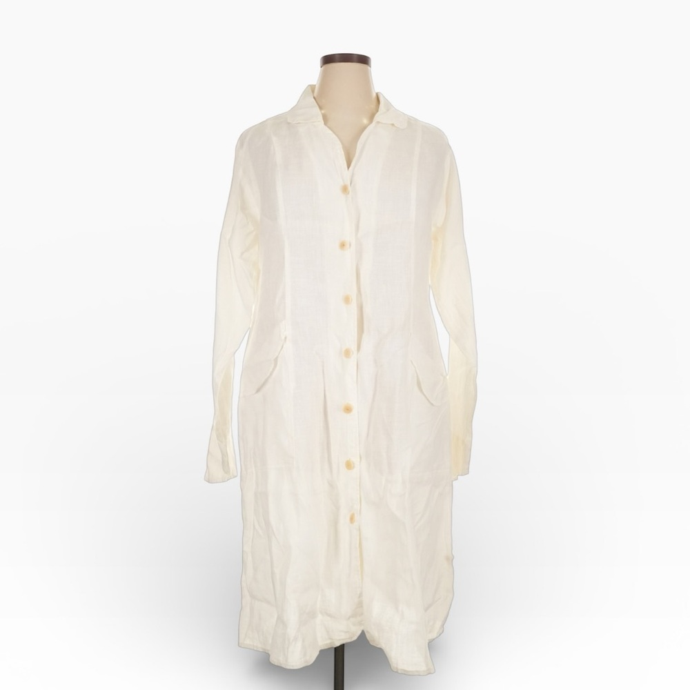 Flax Cream Long Button-Front Linen Jacket